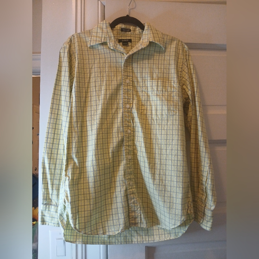 J.Crew 100s 2-Ply Cotton Button Down Shirt Mens Small Yellow Blue Plaid